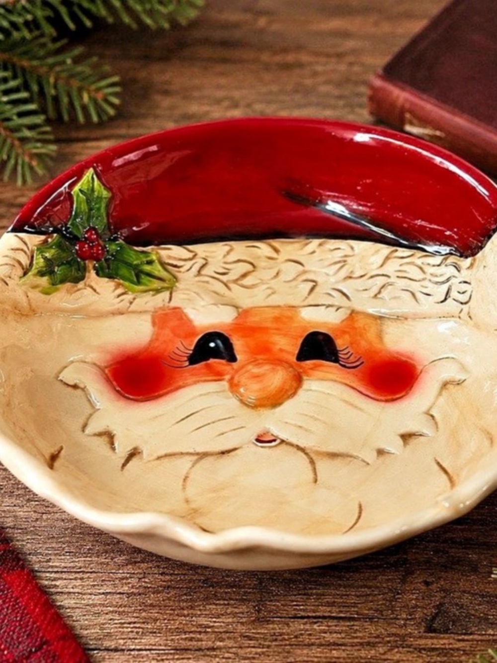 TII Collections Santa Face Bowl 8” Hand Painted Christmas Holiday Dish